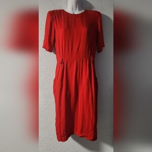 Vintage 1980s Red Short-Sleeve Pencil Dress - Size Large